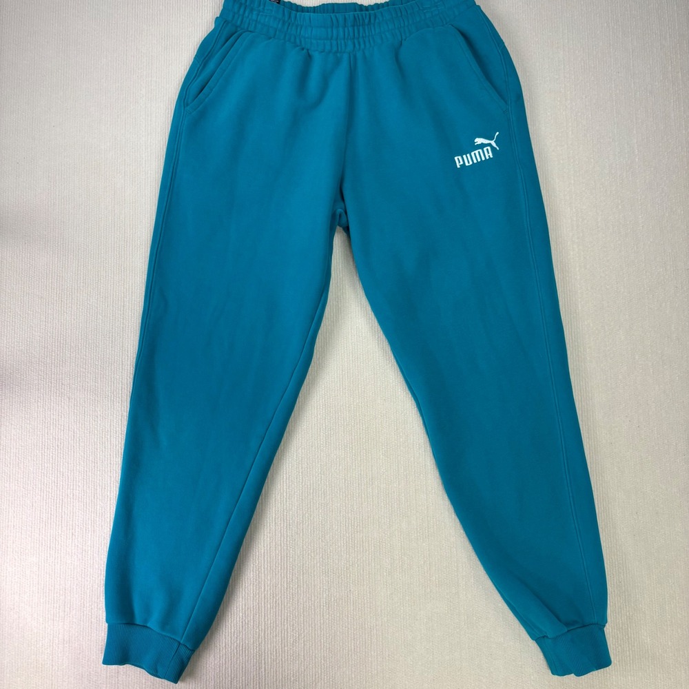Puma Mens Fleece Lined Joggers Teal Blue Tapered Sweatpants Size Medium